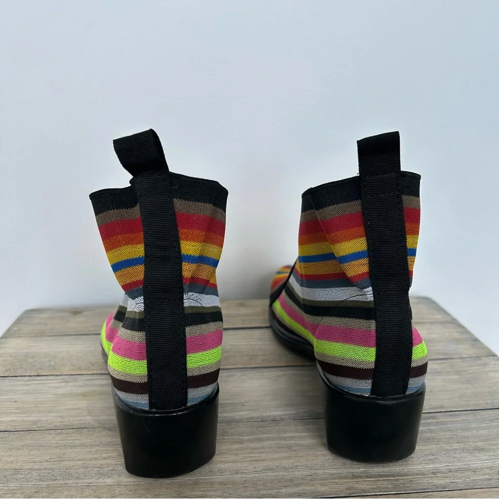 Multi-Colour Striped Pattern Ankle Sock Low Heel Booties - Picture 6 of 8
